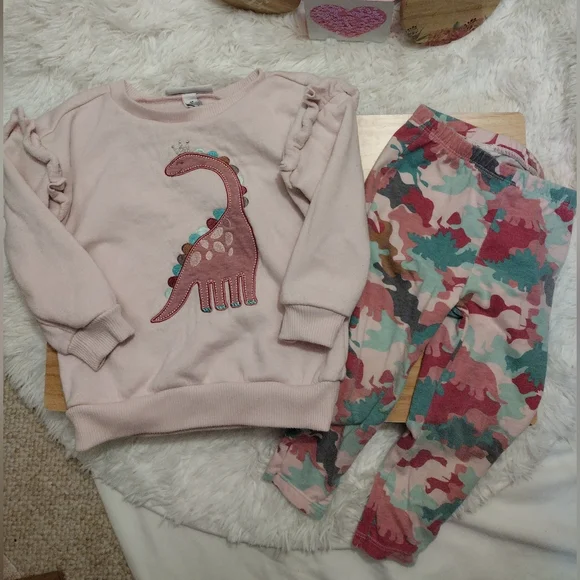 Kids Headquarters Toddler Girl 2T Pink Dinosaur Set - Picture 3 of 6